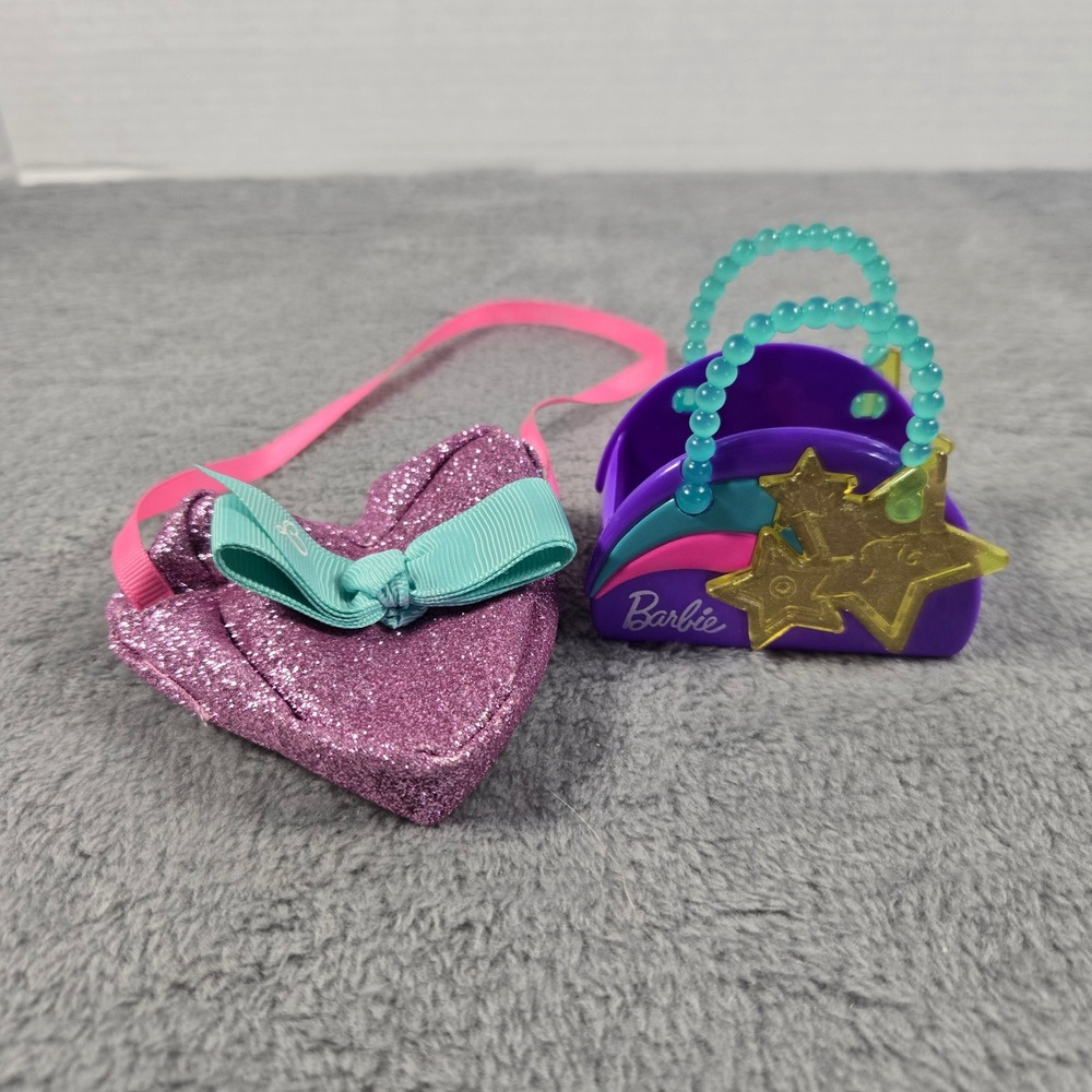 Barbie Mattel 2020 Purple Star Tote and Pink Glitter Heart Purse Accessory Lot